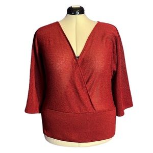 Soft by Avenue Burgundy Faux Knit Sweater Wrap Top with Kimono Sleeves